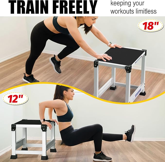 GanFindX Plyometric Jump Box Set, 12/18/24 Inch Steel Plyo Box, Heavy Duty Plyometric Platform with Anti Slip Surface, Fitness Exercise Step Up Box for Home Gym Training, Agility and Strength Conditioning