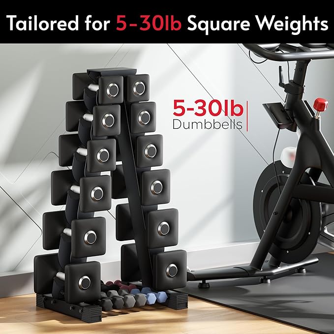 Dumbbell Rack Stand Only, Compatible with Peloton Weights, Ergonomic Weight Rack for Home Gym Dumbbells with 6-Tier, Space-Saving Home Gym Storage Rack, Plus Neoprene Set Storage, Compact
