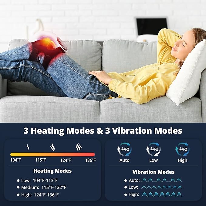 Medcursor Knee Massager, Cordless Heated Knee Massager with 3 Heating Levels, 3 Vibration Modes, LED Screen & Adjustable Straps, Massage with Heat for Relief, Ideal Gift for Men, Women