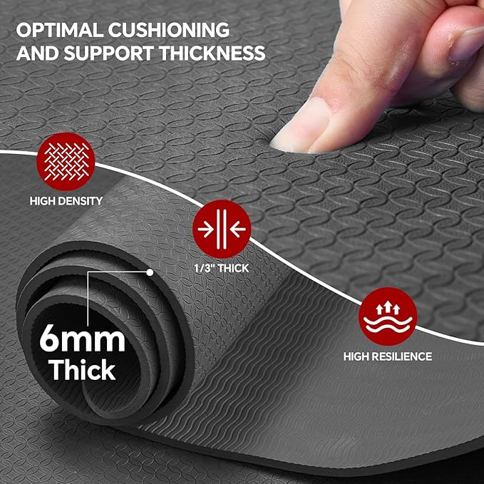 Extra Large Yoga Mat 6'x4'(1/3" & 1/4" Thick), Non-Slip, Ultra Durable, Wide Workout Mat, Wide Exercise Mats for Home Workouts, Yoga, Pilates, Stretching (Barefoot Exercise)