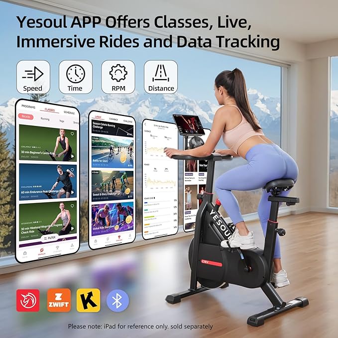 YESOUL Exercise Bike for Home – Stationary Bike with Stable Triangle Frame, Silent Magnetic Resistance, 300 lbs Capacity, Dual-Stage Drive & Alloy Flywheel, Smart APP with Scenic & Live Classes