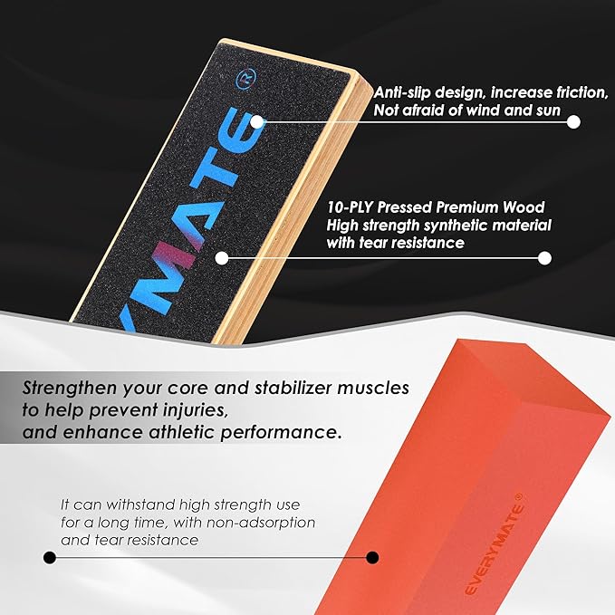 EVERYMATE Squat Block Athletic Balance Trainer for Stretching, Fitness, and Physical Therapy, Improve Balance, Stability, and Athletic Performance, Home Gym and Personal Training Equipment