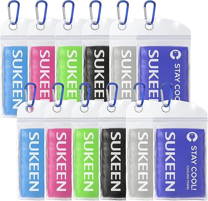 Sukeen 12 Pack Cooling Sports Towel Bulk (40"x12"), Quick-Drying Neck Cooling Wraps, Soft & Breathable Microfiber Ice Towel for Athletes, Sports Fitness Enthusiasts Gym Outdoor Summer