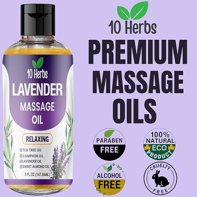 10 Herbs Lavender Sensual Massage Oil for Couples, Date Night, Relaxing.