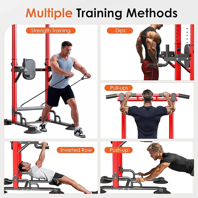 SogesPower Pull Up Bar Station Power Tower,12-Level Adjustable Multi-Function Pull Up Dip Station for Home Gym, Pull Up Bar Stand Dip Bar Strength Training Fitness Equipment