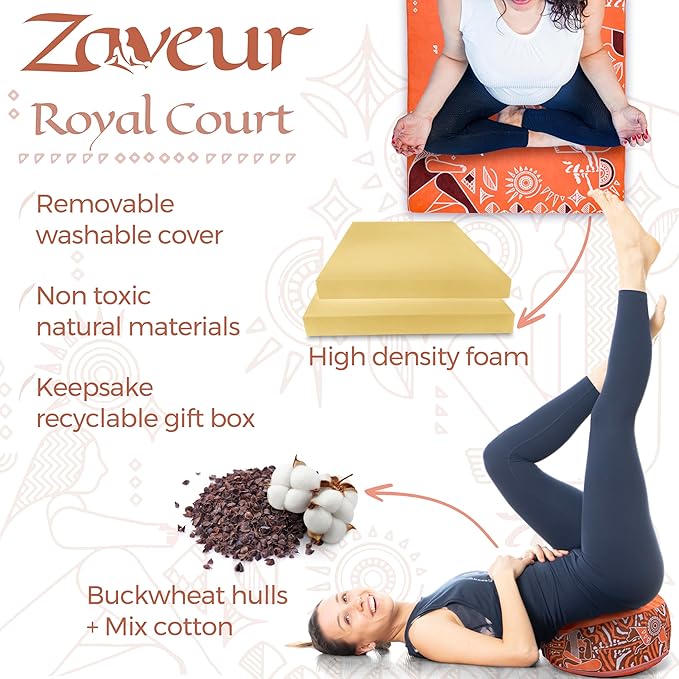 Zaveur Royal Court Meditation Mat With Velvet Cover - 24" x 24" Square Zabuton Thick Yoga Mat - Non Slip Exercise Mat for Home Workout - Thick Foam Exercise Floor Mat for Zafu or Bench