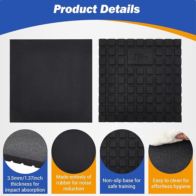 2 Pack 1.38" Thick Heavy Duty Rubber Exercise Equipment Mats 20"x20" Multi-purpose Gym Floor Mat Tiles for Deadlift Platforms Home Anti-smash Anti-slip Shock-absorbing Floor Protectors