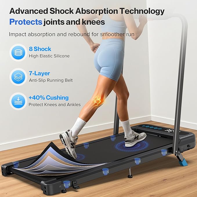 Foldable Treadmill with 10% Incline, 4 in 1 Compact Walking Pad Treadmill with Handle Bar for Home Small Spaces, 3.0HP Portable Quiet Under Desk Treadmills, 320LBS Capacity, Smart APP, LED Display