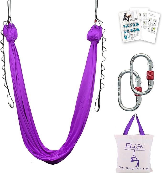 F.Life Aerial Silk Yoga Hammock & Swing for yoga Inversion,Strength training,starter hardware kit