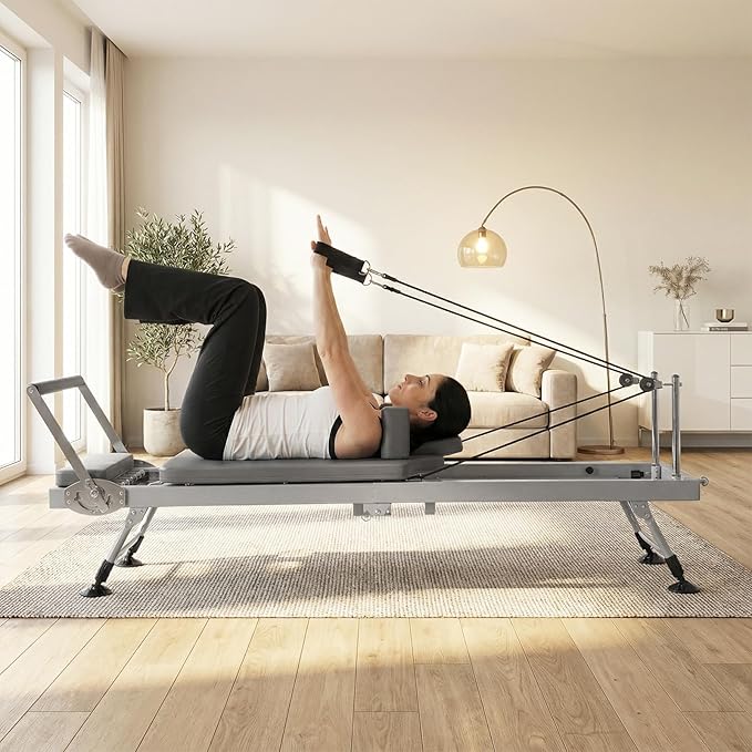 78 in Foldable Pilates Machine with Springs Resistance Pilates Reformer Bed 300 LBS Capacity Smooth Glide Carriage Reformer for Home and Studio Use