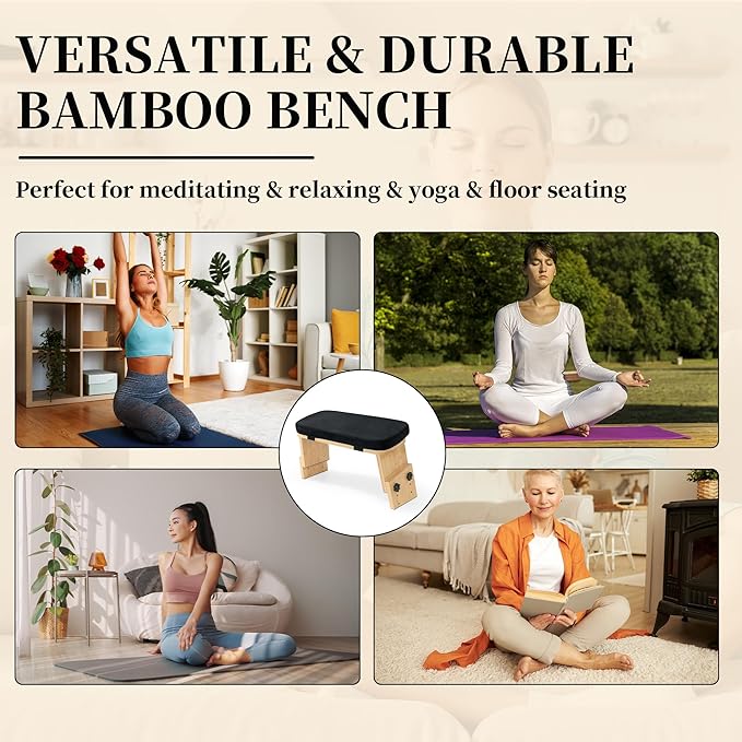 BALAPET Adjustable Height Meditation Bench, Portable Folding Meditation Chair with Velvet Cushion, Ergonomic Meditation Kneeling Stool for Yoga, Mindfulness&Zen Practice(Black)