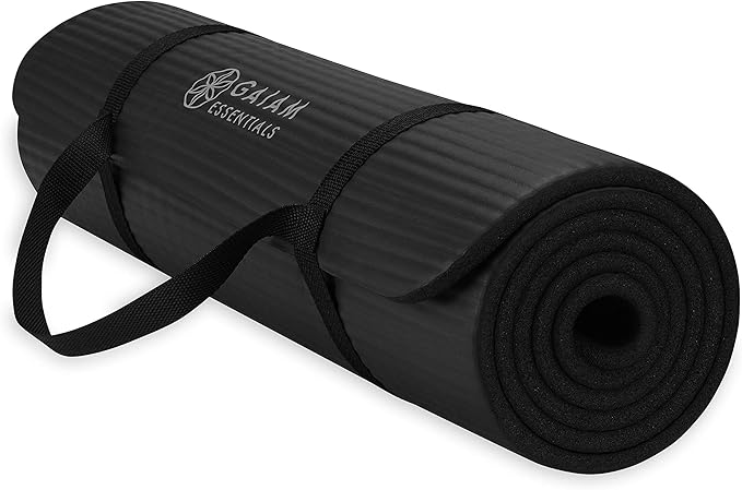 Gaiam Yoga Mat, Pilates & Exercise Mat, Thick 2/5" (10mm) Workout Mat with Easy-Cinch Carrying Strap for Home & Gym Workouts