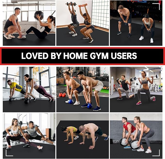 Large Exercise Mat for Home Workout,12‘x6’/10'x6'/9'x6'/8'x6'/7'x5'/6'x4' (7mm) Extra Thick Workout Mat, High-Density Gym Mat for Cardio, Jump Rope, MMA, Weights (Shoe-Friendly)