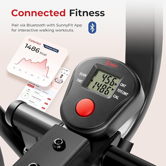 Sunny Health & Fitness Foldable Air Walk Elliptical, 30" inch Long Stride Full-Body Cardio Cross Trainer Glide Exercise for Home Office, SunnyFit App via Bluetooth with Optional Adjustable Resistance