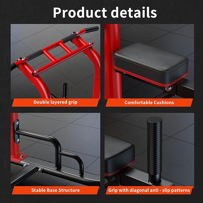SogesHome Pull Up Bar and Dip Station, Heavy Duty 330LB Capacity Adjustable Home Gym Equipment for Strength Training, Multifunctional Push Up Bars for Arms, Back, Chest, Shoulders & Core Workout, Red