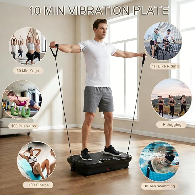 BARWING Vibration Plate Exercise Machine for Lymphatic Drainage Vibrating Power Plate Vibration Platform Shaker Whole Body Plates for Weight Loss with Fitness Resistance Bands 300 LBS Capacity