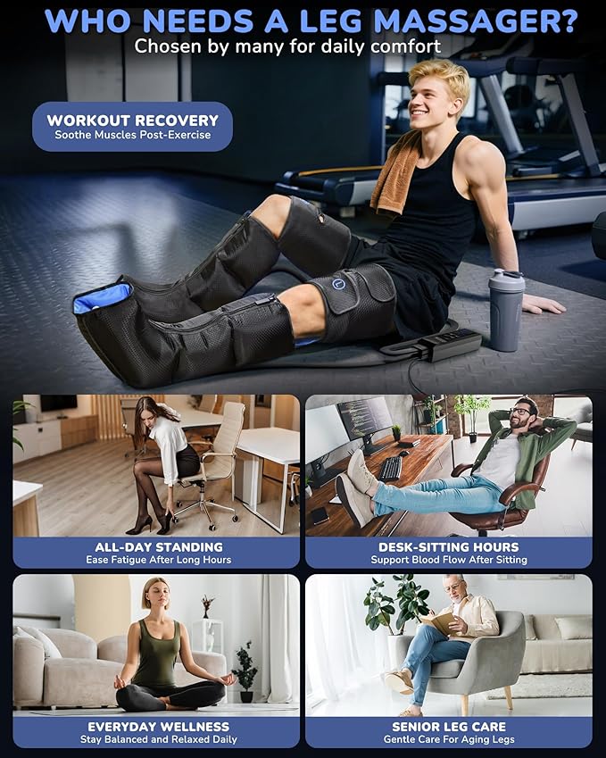 Leg Massager with Heat and Compression : Sequential Compression Boots with 6 Modes,9 Intensity and 3 Heat for Circulation and Pain Relief - Christmas Birthday for Mom, Dad, Athletes, Gym