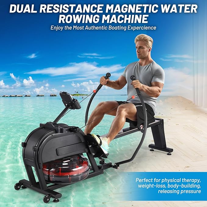 Garvee Rowing Machine Workout, Rowing Exercise Equipment with 16 Levels of Quiet Dual Slide, Rowing Exercise Machine, 350 LB Weight Capacity, Magnetic Rowing Machine for Home Use, App Compatible