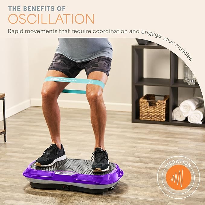 Lifepro Waver Vibration Plate Exercise Machine for Lymphatic Drainage, Muscle Activation, Full-Body Workout Vibrating Platform with Loop Bands, Fitness Equipment for Strength Toning & Fat Loss