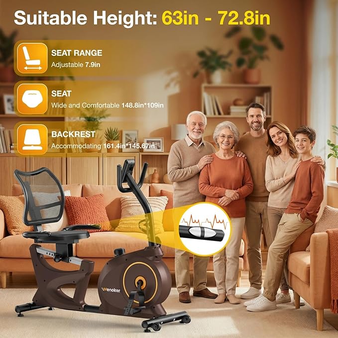 Recumbent Exercise Bikes for Home | Light Commercial-Grade Recumbent Bike for Seniors | Magnetic Recumbent Exercise Bikes with Heart Rate Handle | Smart App,LCD with Comfortable Seat