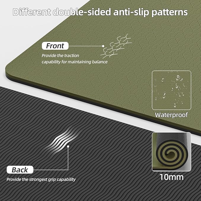 Yoga Mat Thick(10mm) Exercise Mat Non Slip Anti-tear,72"x35" Extra Large Pilates Mats for Home Workouts, Gym & Floor Stretching with Carrier Strap