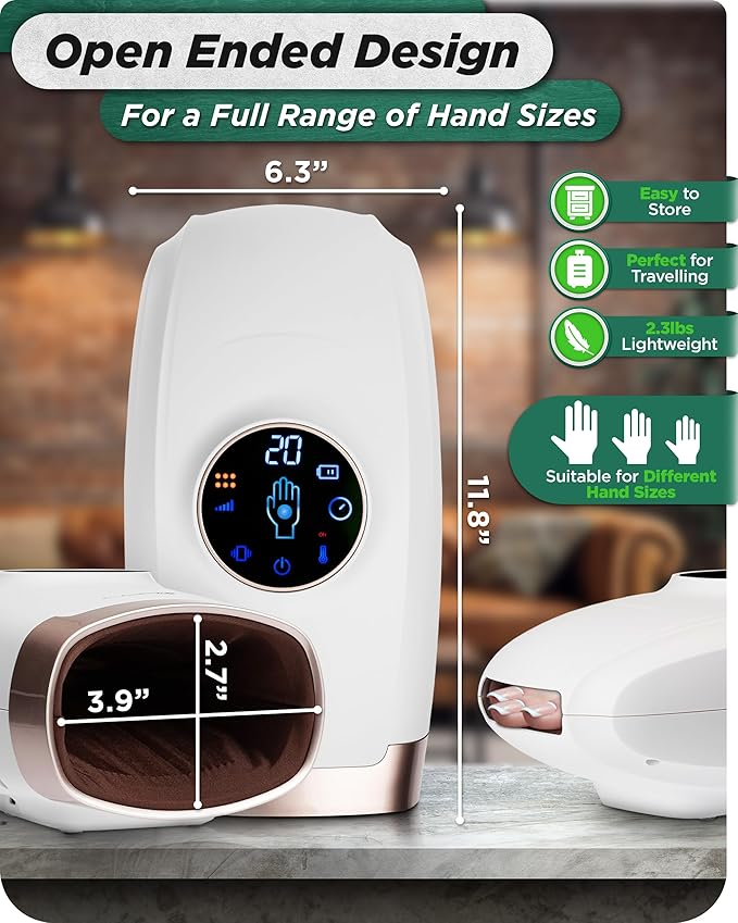 Lunix LX7 FSA LCD Touchscreen Hand Massager, Heated Air Compression, for Arthritis & Carpal Tunnel Relief, Finger Numbness & Wrist Pain Relief, Cordless Rechargeable, Lunar White