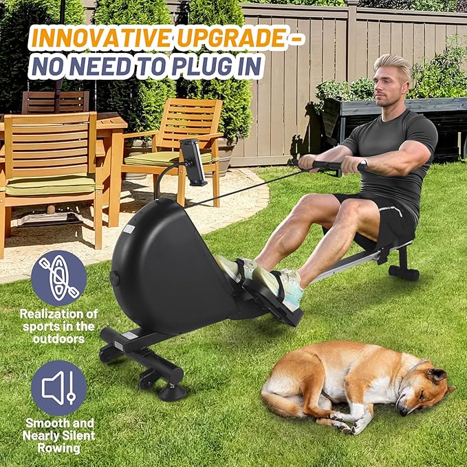 GarveeLife Magnetic Rowing Machine, Self Powered Rower Without Power Cord, Quiet Rower Machine with 16 -Level Adjustable Resistance, 350 LB Weight Capacity, Free Snailcle App