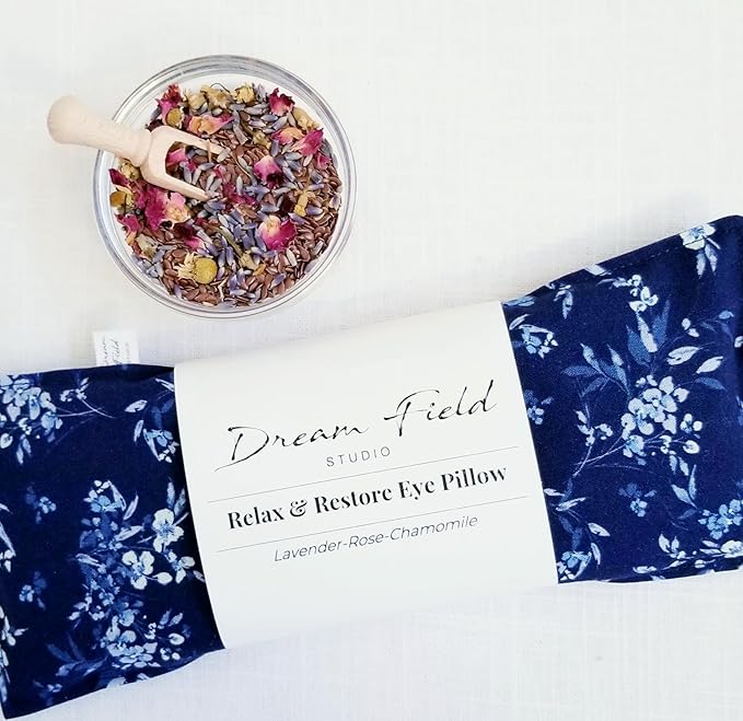 Lavender Eye Pillow for Relaxation – Organic Aromatherapy - Flaxseed Eye Mask - Microwave or Freeze – Handmade Floral Cotton Pillow | Blue Cottagecore Print