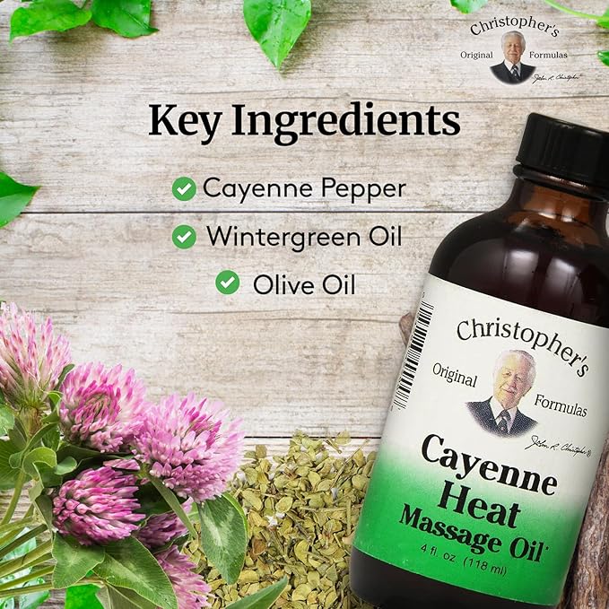 Christopher's Original Formulas Cayenne Heat Massage Oil, 4 Fluid Ounce | Warming Sensation for Muscles & Joints | Natural Comfort & Relaxation | Pure Herbal Formula