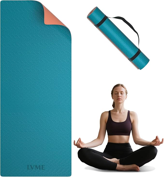 Yoga Mat Non Slip, Anti-Tear 1/4 Thick TPE Yoga Mats for Women and Men, 72"x24" Exercise & Fitness Mat with Carrying Strap, Workout Mats for Yoga, Pilates and Floor Exercise