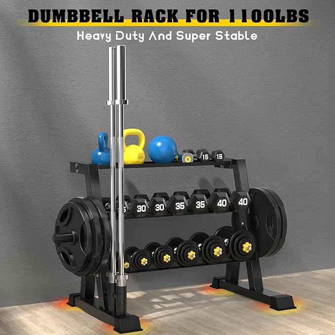 3-Tier Weight Rack, Dumbbell Kettlebell Rack1100LB Capacity Weight Plate and Curl Bar Storage for Home Gym