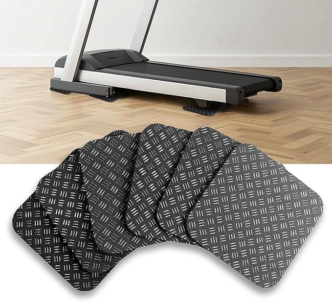 6 Pack Treadmill Pads - Anti-Slip & Anti-Vibration Exercise Equipment Mats - Floor Protectors for Hardwood & Carpet, Noise Reducing Stabilizer Feet for Bike, Elliptical, Rower (Square, 4"x4"x0.2")