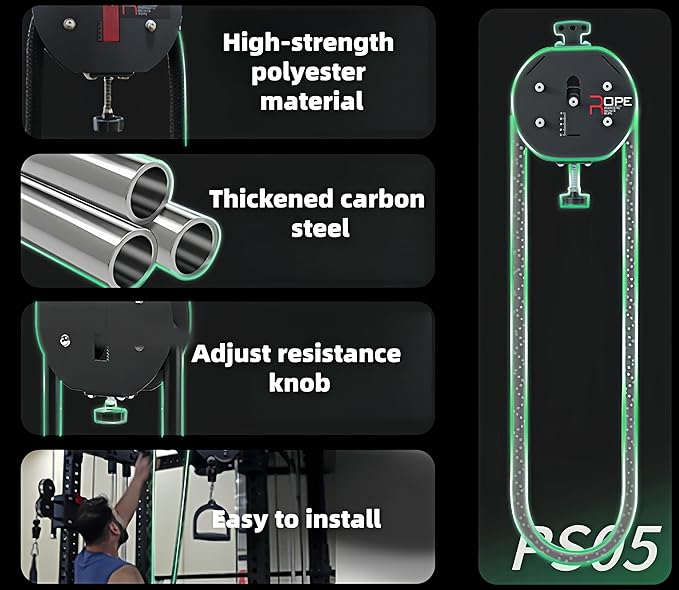 Portable Endless Rope Trainer, Cable Pulley System with Adjustable Resistance - Home Gym Fitness Equipment for Upper Body Strength Training, Back & Arms, Suspension Design for Full Body Pull Exercises