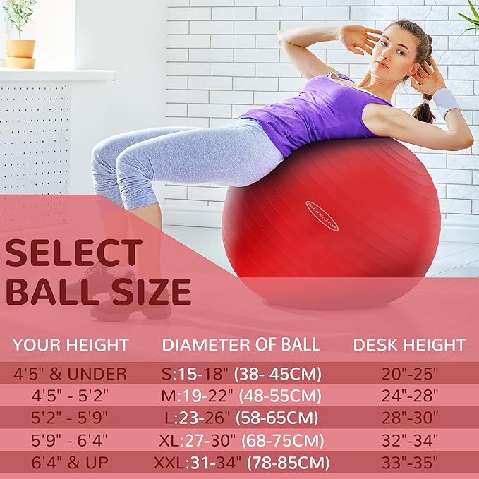 Fitvids Exercise Ball for Fitness, Yoga, Pilates with Quick Pump, Anti-Burst Slip Resistant Balance Ball