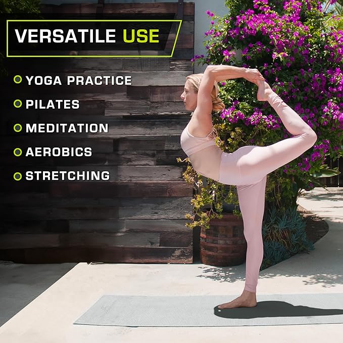 ProsourceFit Original Yoga Exercise Mat ¼” (6mm) Thick for Comfort and Stability with Carrying Straps, Non Slip –Multiple Colors