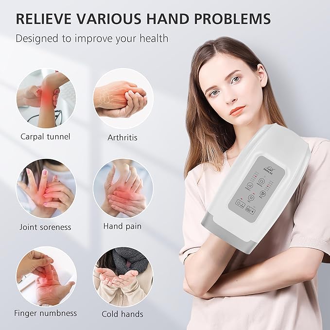 Snailax Cordless Hand Massager Machine,Electric Hand Massager with Heat,Vibration, Compression, White