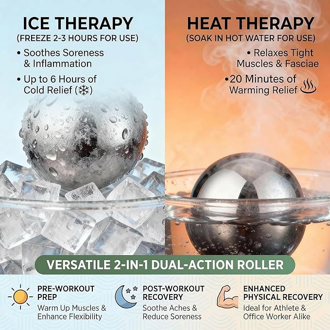 iECO Cold Massage Roller Ball - Ice Roller Ball for Muscles Deep Tissue, Cold & Heat Therapy, Plantar Fasciitis Roller