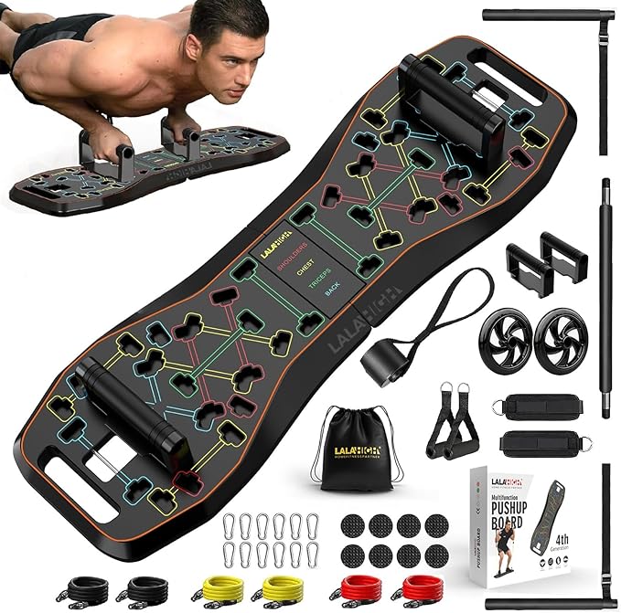 LALAHIGH Push Up Board,36 in 1 Home Gym Equipment with Ab Roller Wheel & Resistance Bands, Portable Foldable Workout Board for Full Body Strength Training Men Women,Gift for Boyfriend
