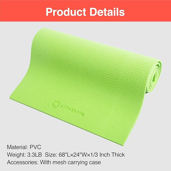 Primasole Yoga Mat with Carry Strap for Yoga Pilates Fitness and Floor Workout at Home and Gym Non-slip 9 colors