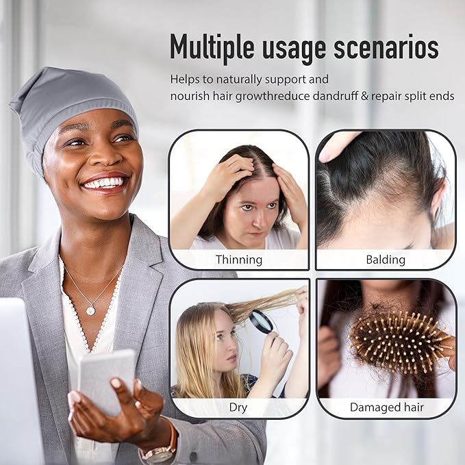 Castor Oil Pack Wrap for Head, Reusable Hat Wrap Organic Cotton for Women Sleeping，Castor Oil Pack Kit for Thinning, Balding, Dry and Damaged Hair(Oil Not Included) M