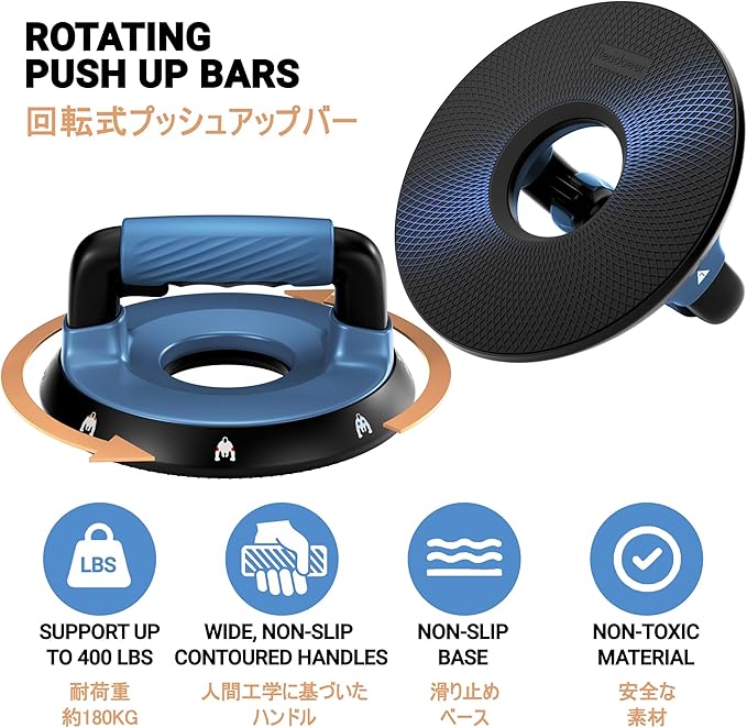 READAEER Push Up Bars, Rotating Handle Design with Bearings for Smooth, Effortless for a Wider Range of Motion, Handle Rotation, Wide Grips with Non-Slip Rubber Pads for Comfort Exercise