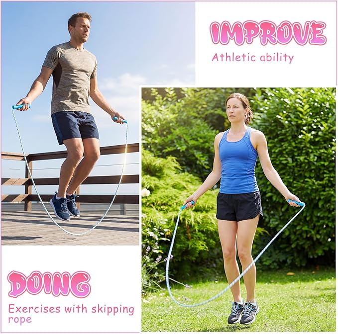 Aoriher Jump Rope for Kids Nylon Adjustable Weighted Braided Fitness Skipping Stripe Ropes with Plastic Handles 8.2 Feet for End of The School Exercise Sport Party Equipment Gift, Assorted Colors