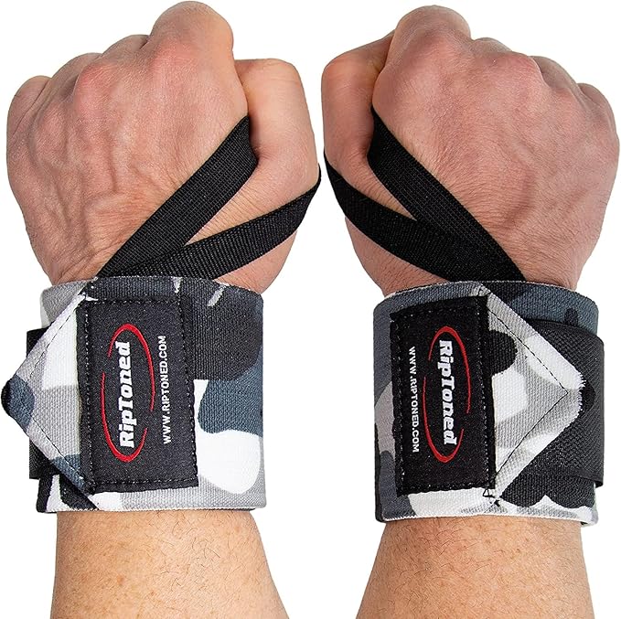 Rip Toned Wrist Wraps for Weightlifting – USPA & USAPL Approved 18" Wrist Straps for Powerlifting – Adjustable, Durable Gym Wraps with Thumb Loop – Quality Support for Men & Women – Gray Camo Flex