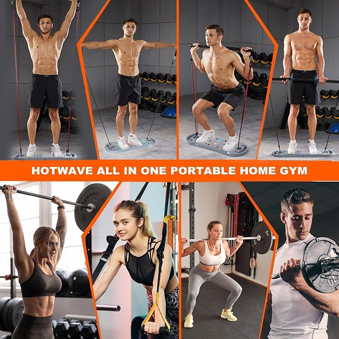HOTWAVE Portable Exercise Equipment with 16 Gym Accessories,20 in 1 Push Up Board Fitness,Resistance Bands with Ab Roller Wheel,at Home Workout for Men