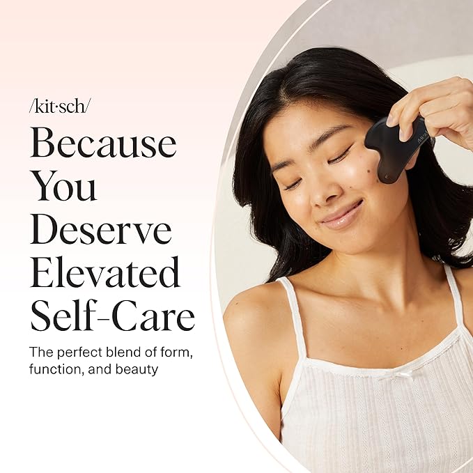 Kitsch Stainless Steel Gua Sha Facial Tools - Guasha Tool for Face, Face Sculpting Tool, Jawline Shaper, Double Chin Reducer Gua Sha Tools, Lymphatic Drainage Massager, Facial Skin Care, Matte Black