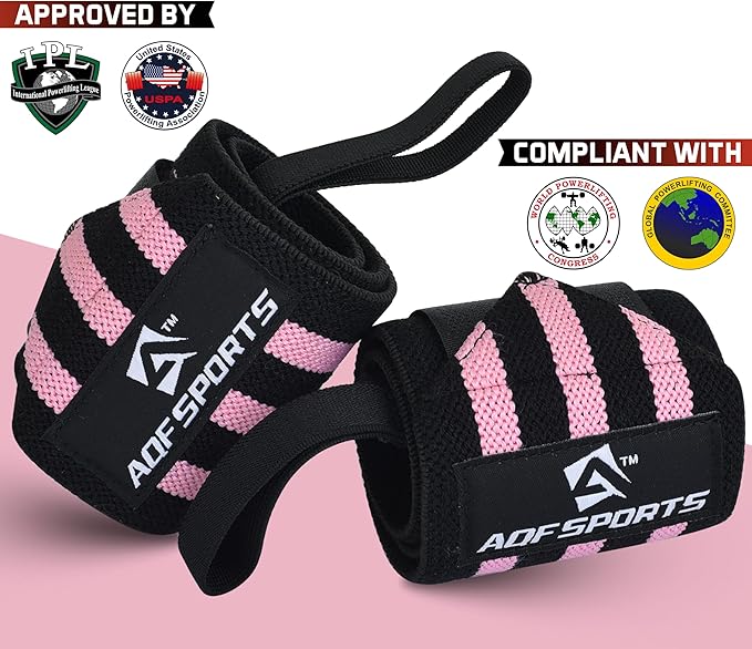 AQF Wrist Wraps for Weightlifting - USPA & IPL Approved 18" Gym Wrist Support with Thumb Loop - Heavy Duty Lifting Wrist Straps for Fitness, Workout, Powerlifting, & Bodybuilding (Pair)