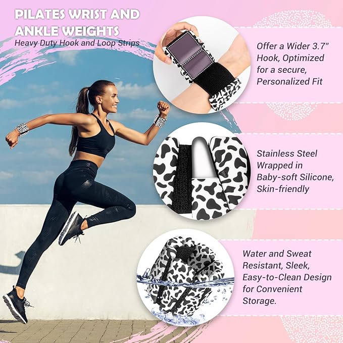 Wrist Ankle Weights for Women Set of 2, Adjustable Silicone Weighted Bangles, Wearable Ultra-durable Strips Weight Bracelet 2 lbs/4 lbs for Yoga, Pilates, Barre, Walking, Arm & Leg Workout