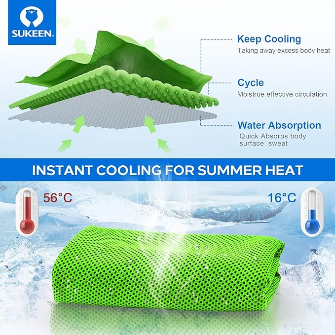 Sukeen Cooling Towel,Instant Evaporative Cooling for Sports,Yoga,Golf,Gym,Neck,Workout and More(40”x 12”)