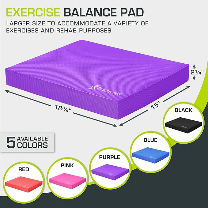ProsourceFit Exercise Balance Pad, Non-Slip Cushioned Foam Mat & Knee Pad for Fitness and Stability Training, Yoga, Physical Therapy