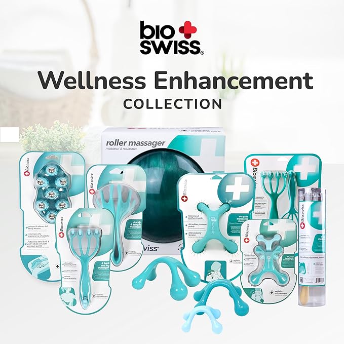 BioSwiss Scalp Massager, Handheld Head and Temple Massage Tool for Relaxation and Hair Stimulation